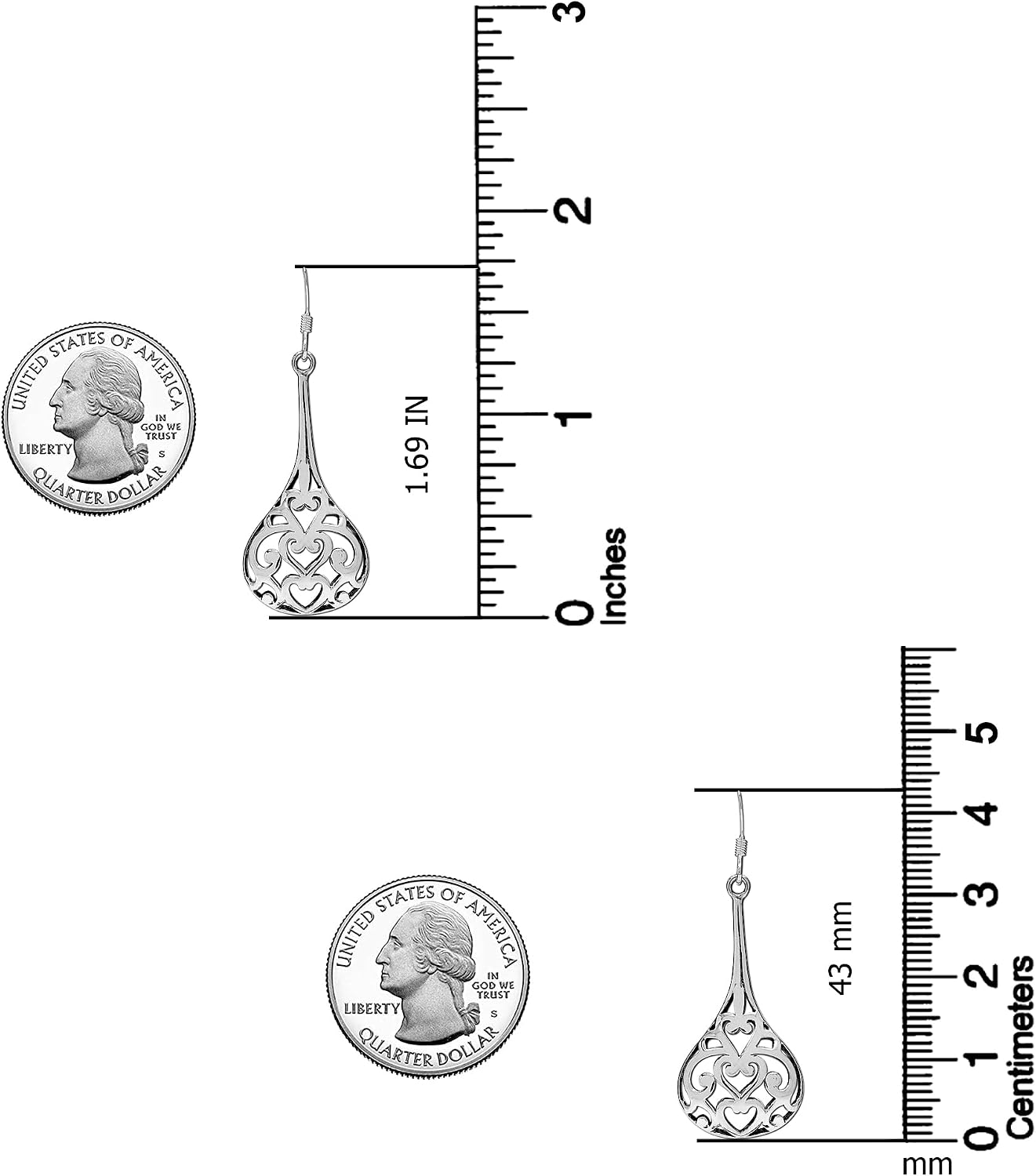 LeCalla 925 Sterling Silver Filigree Dangle Drop Earrings | Lightweight Antique Balinese Teardrop Dangle Drop Earring for Women