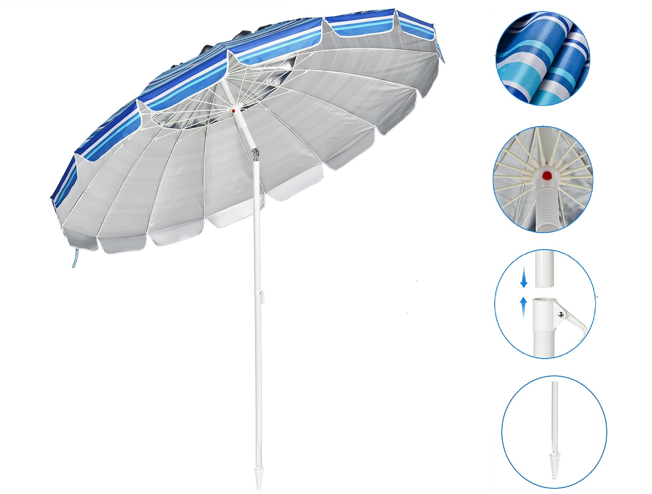 Giantex 243 cm Ombrellone da Spiaggia con Palo Centrale, Protezione Solare e Pioggia, Ombrellone Portatile con Borsa di Trasporto, Adatto a Piscina, Giardino e Terrazzo
