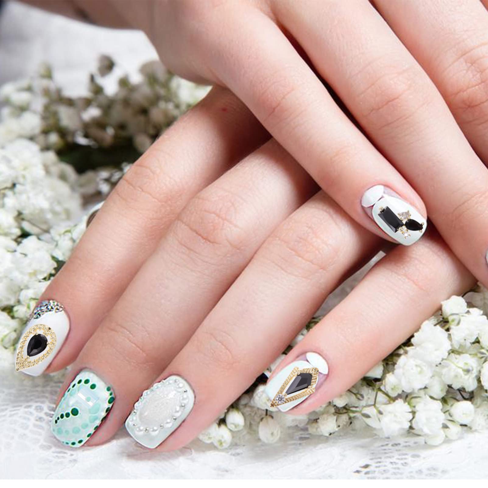 2 Set Charm Per Nail Art Zirconi Decorazioni Per Unghie Piatte Stile Casual Per Manicure Creativa E Progetti Te 8 Pezzi * 2