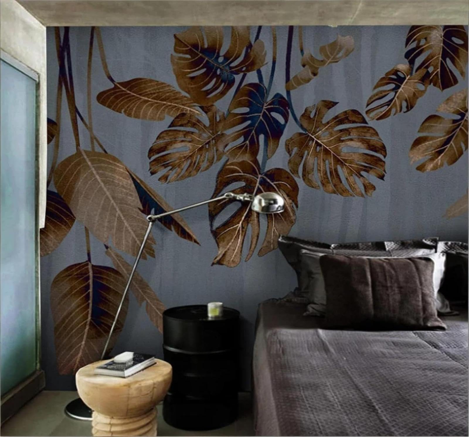 Wallpaper-3D-Xlm 400Cm×280Cm(B×H) Retro Three Dimensional Hand Drawn Plants Banana Leaves 3D Wallpaper Easy Install Feature Office Living Room Sofa Bedroom Tv Background Wall Decoration-400Cm×280Cm
