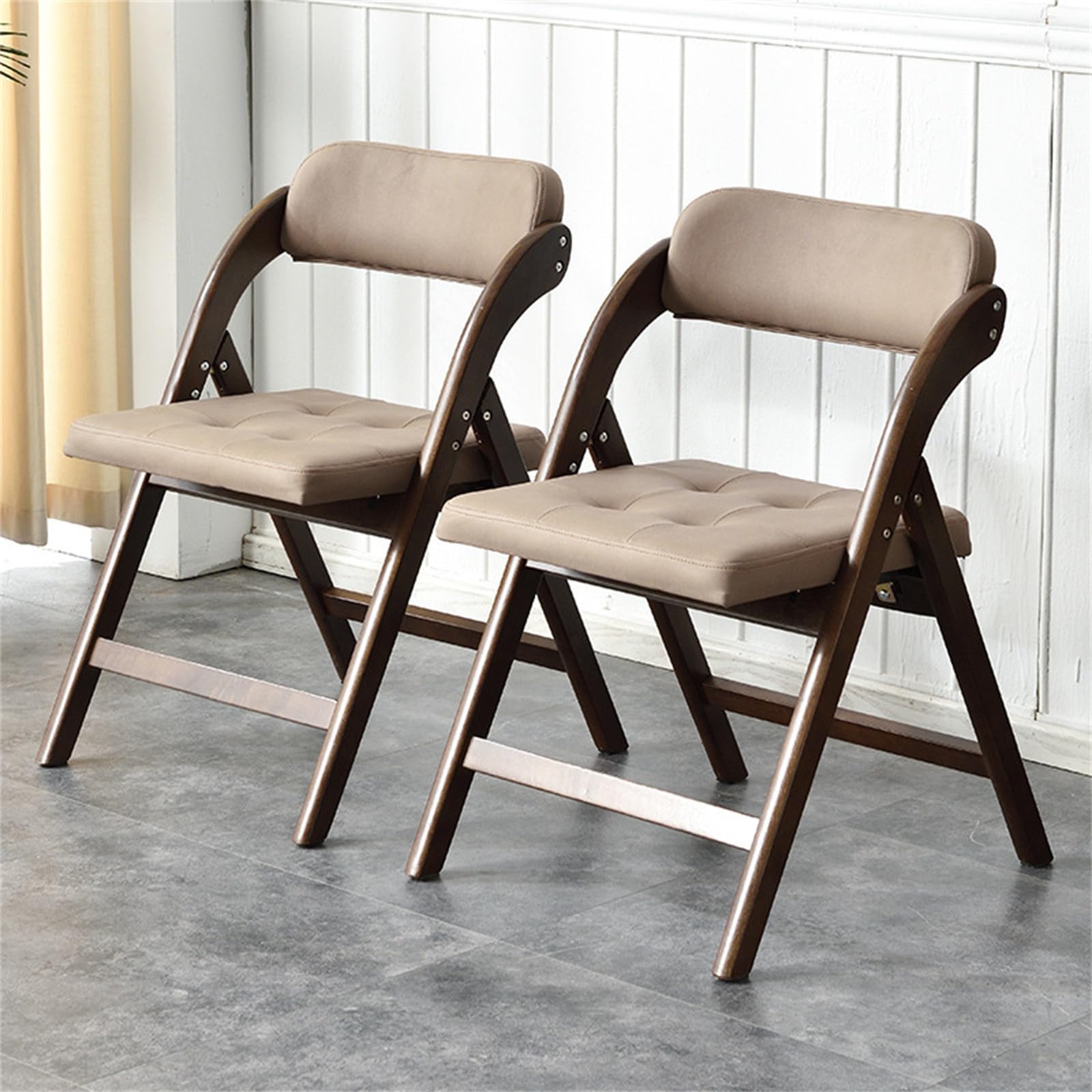 Silla plegable de madera, paquete de 2 sillas de comedor portátiles con cojín para el hogar, oficina, cocina, boda y fiesta