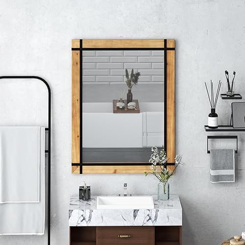 Miniatura 9 de Tangkula Espejo decorativo para colgar de pared, espejo de pared de 40 x 30 pulgadas con acabado de granja, espejo de pared interior para