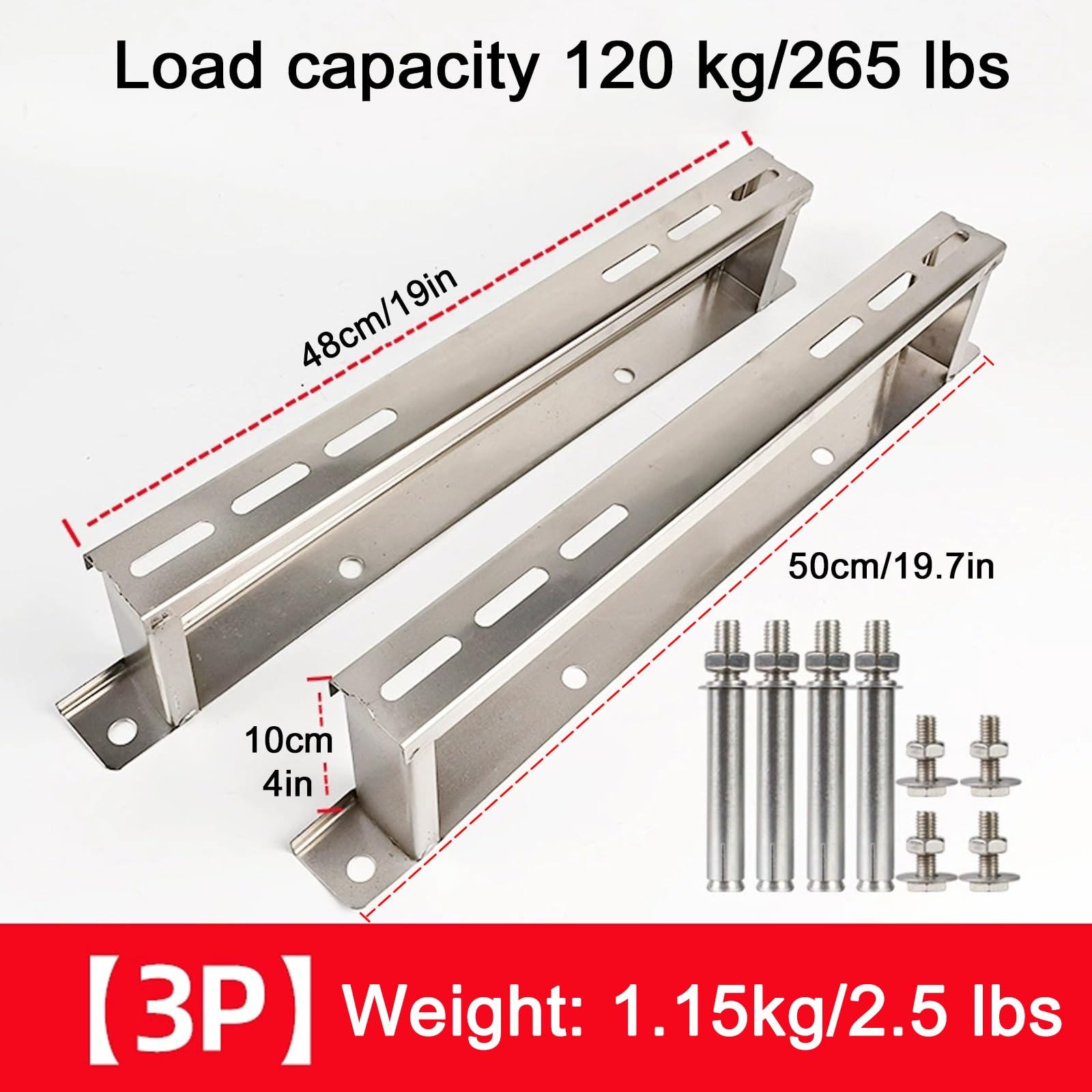 Staffe per Condizionatore Esterno, Climatizzatore Telaio Supporto da Pavimento in Acciaio Inox per Unità Pompa di Calore Esterna - Resistente, Fino a 120 KG(50x10cm)