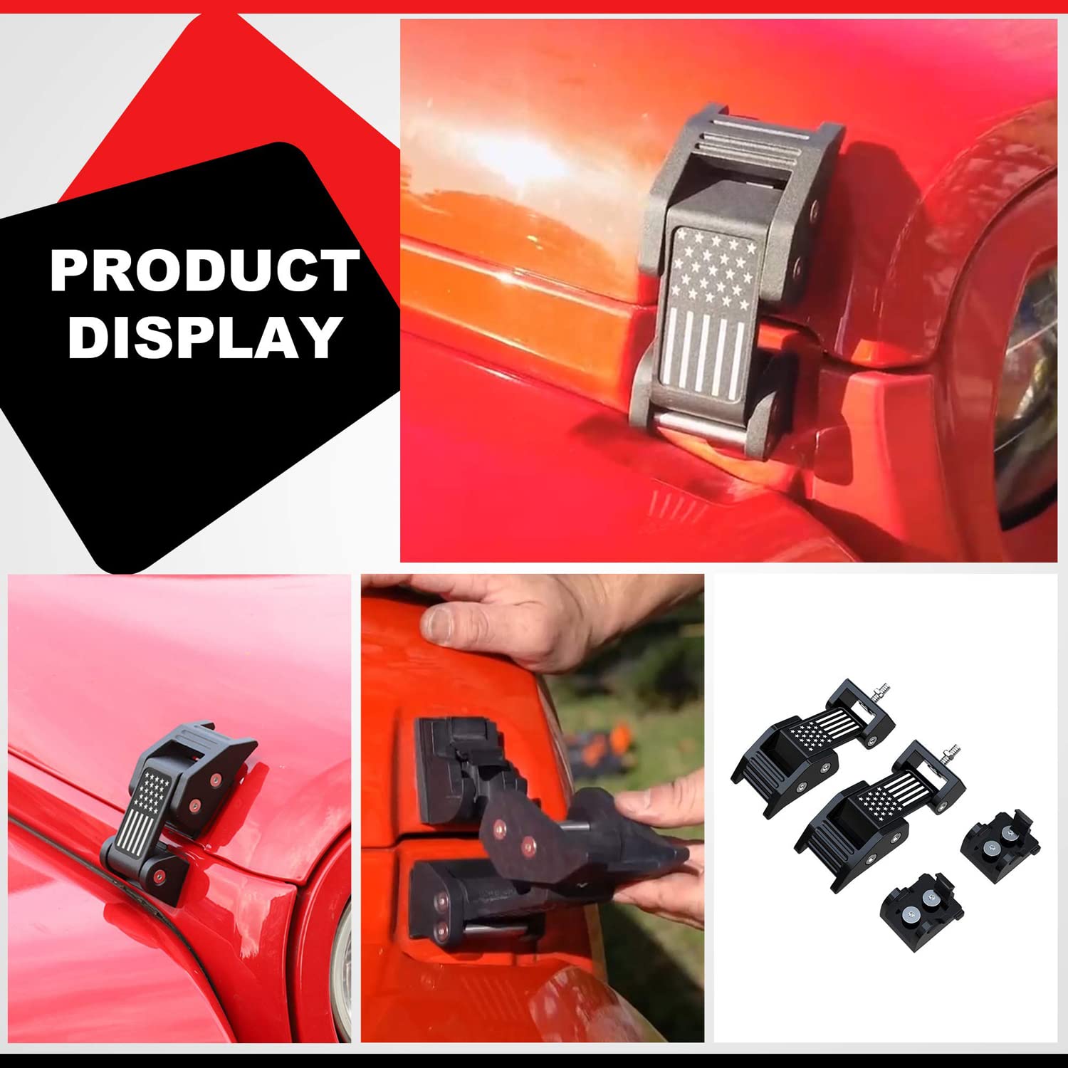 Zestaw zaczepów maski z aluminium do Jeep Wrangler JK JKU 2007-2018 i Jeep Wrangler JL JLU Gladiator JT 2018-2023