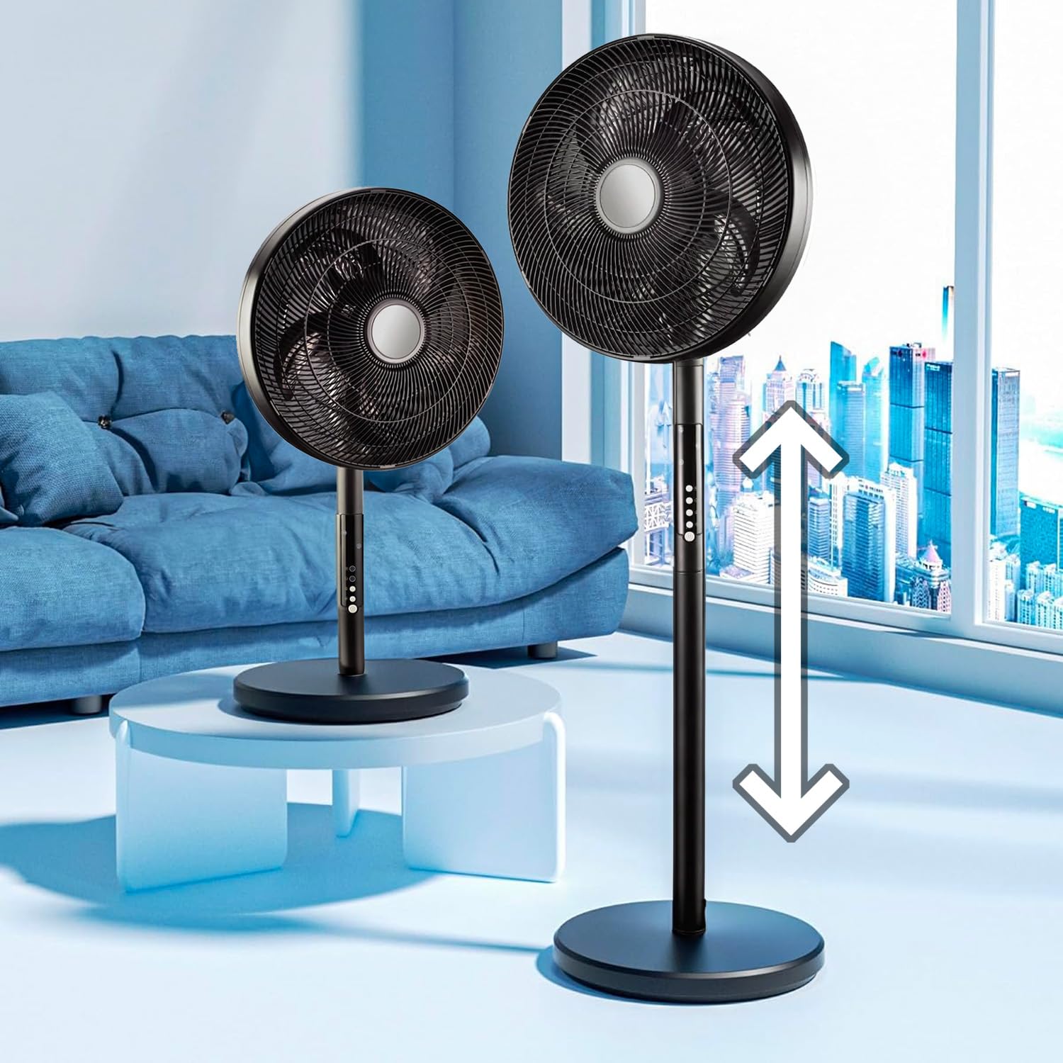 Wintem Wentylator kolumnowy NUUK z timerem, pilotem i diodami LED - nowoczesny design i mocny przepływ powietrza 4 prędkości, 70 W, czarny