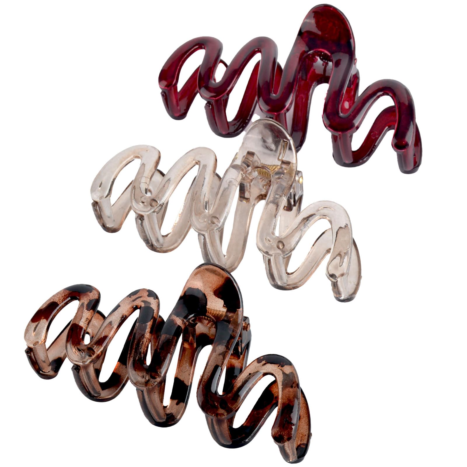 MUNSKT 3 Pcs Wave Hair Claw Clips, Jelly Shark Claw Clips, No Slip, Strong Hold