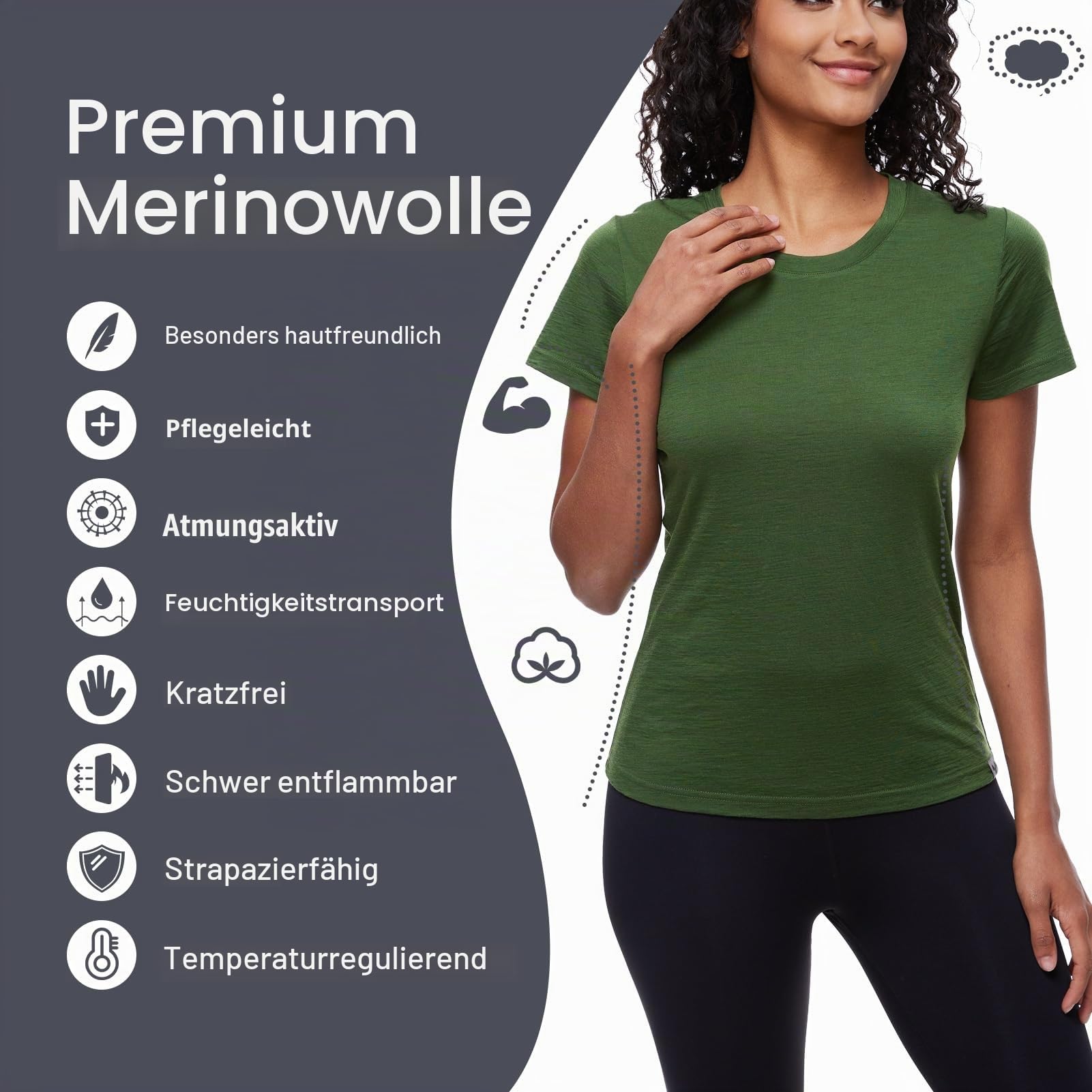 MERINNOVATION Merinowolle T-Shirt Damen Wandern und Outdoor Atmungsaktiv und Geruchsneutral Merino Unterwäsche Base Layer + Merinowolle Socks Size XL Forest Green