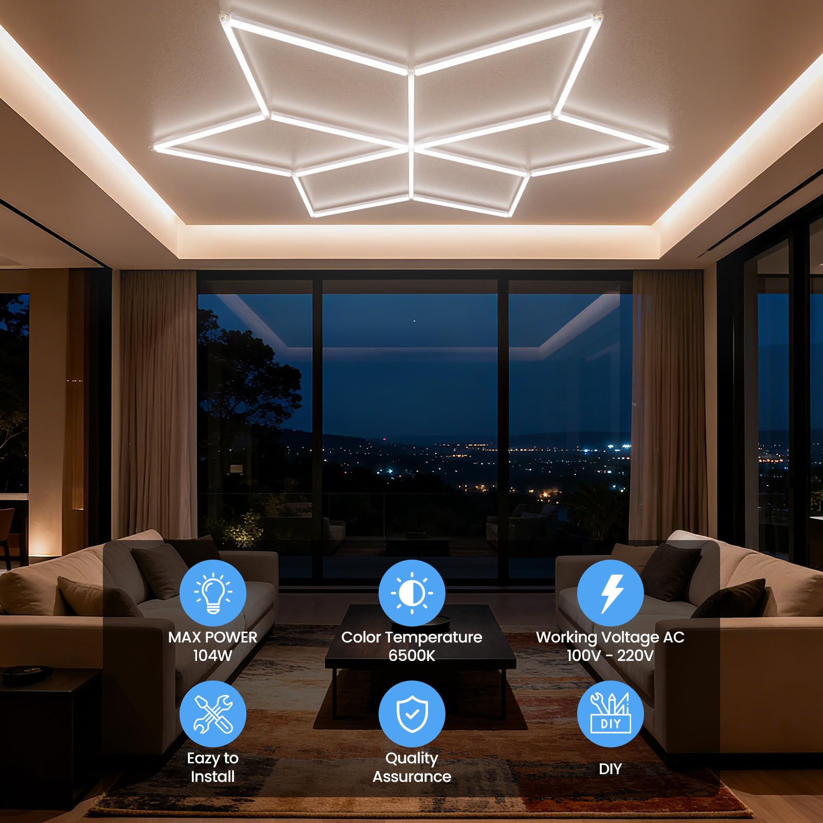 ALLYES Lot de 18 Spots LED Hexagonaux Pour Garage, 6500K, 117W, Blanc Flocon de Neige, à Poser au Plafond, Pour Garage, Entrepôt, Atelier, Salle de Sport, Salle de Réunion, Supermarché