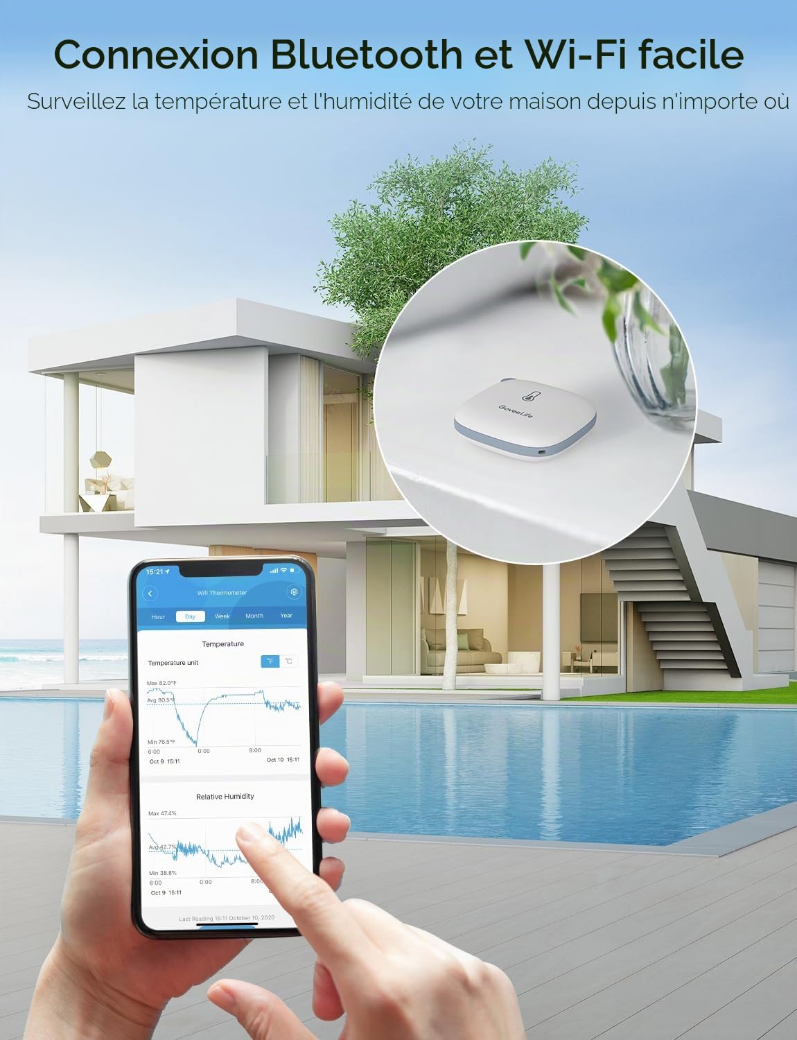 GoveeLife Thermomètre hygromètre intelligent, moniteur de température WiFi H5179, capteur d'humidité avec application d'alerte, stockage de données gratuit de 2 ans, thermomètre d'intérieur sans fil