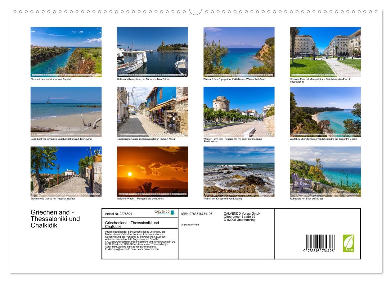 Griechenland - Thessaloniki und Chalkidiki (hochwertiger Premium Wandkalender 2026 DIN A2 quer), Kunstdruck in Hochglanz: Lebendige Stadt, ... zeigen Griechenland pur. (CALVENDO Orte)