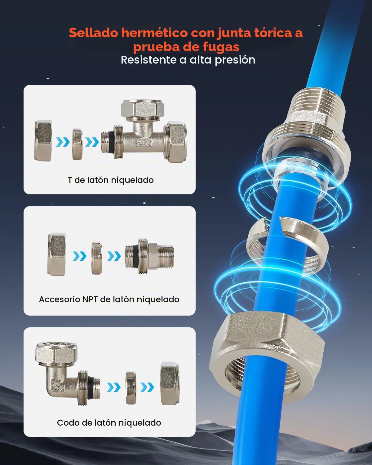 VEVOR Kit de Línea de Compresor de Aire, Sistema de Tuberías de Aire Comprimido Aluminio HDPE, a Prueba Fugas, Resistente a la Presión y Fácil Instalar, para Talleres de Garajes, Azul, Ø 475 x 200 mm