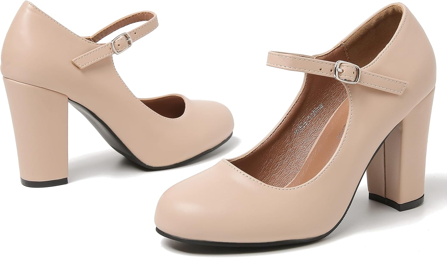MAIERNISI JESSI Women's Mary Jane Pumps, Closed Round Toe, Block Heel with Ankle Strap Buckle, 3.54 Inch High Heel - Image 7