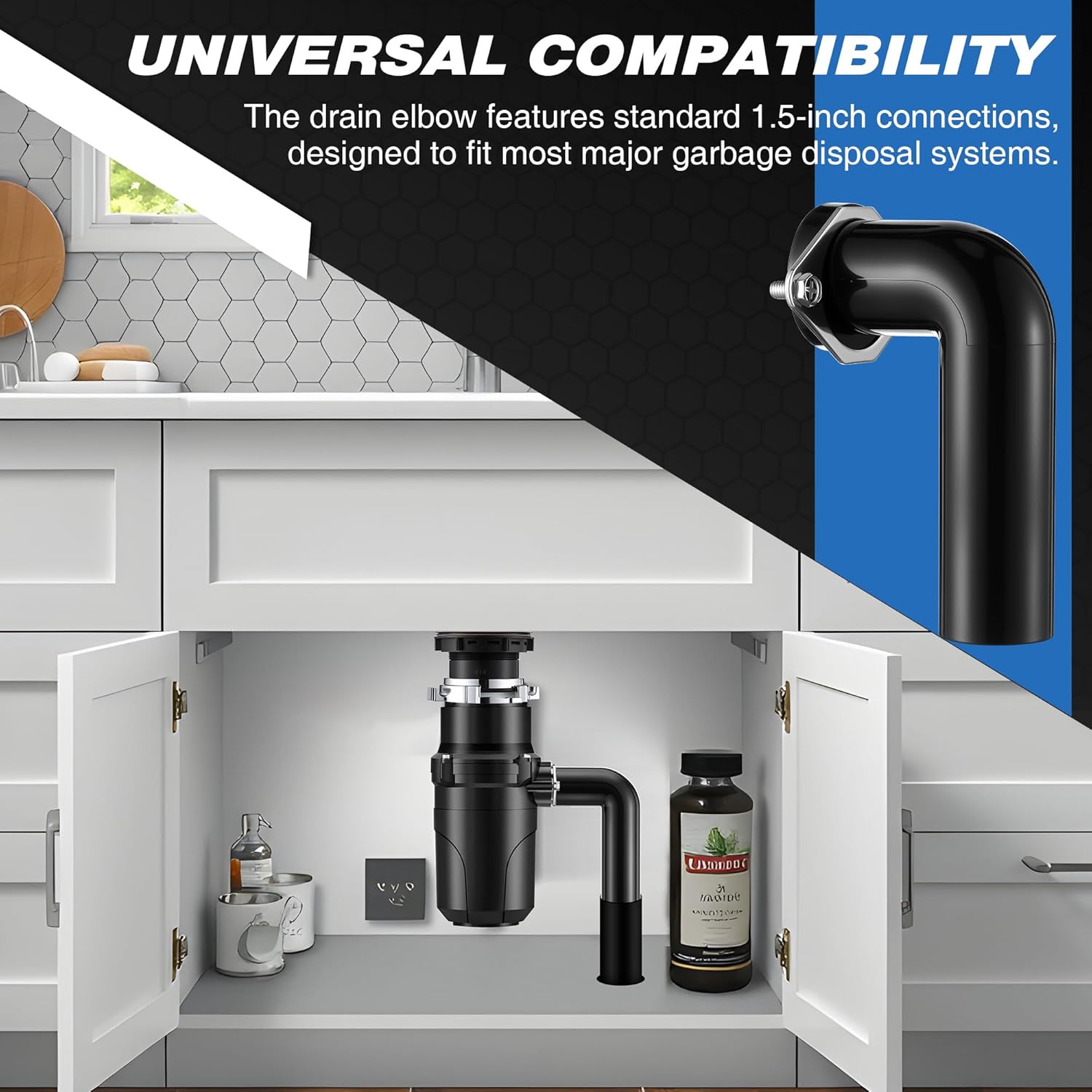 Saillong 2 Set Garbage Disposal Drain Elbow Replacement Kit, Includes 1.5 Elbow, Flange, Gasket and Screws, Easy DIY Installation, Fits Most Garbage Disposal Drain Kits