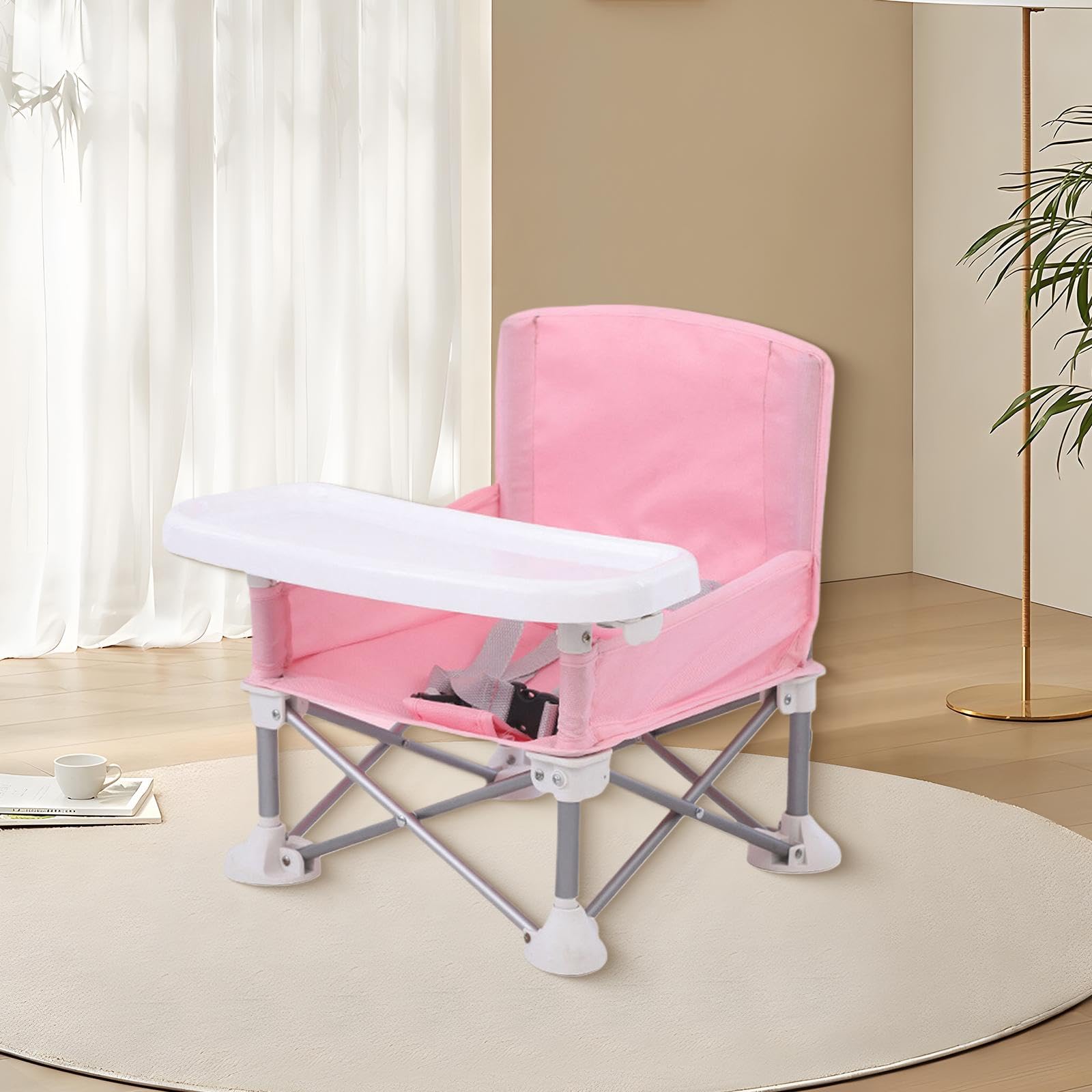 Asiento Elevador para Bebé, Asiento Elevador para Niños Pequeños Que Ahorra Espacio, Silla Elevadora Plegable Portátil para Alimentación con Cinturón/, Rosado