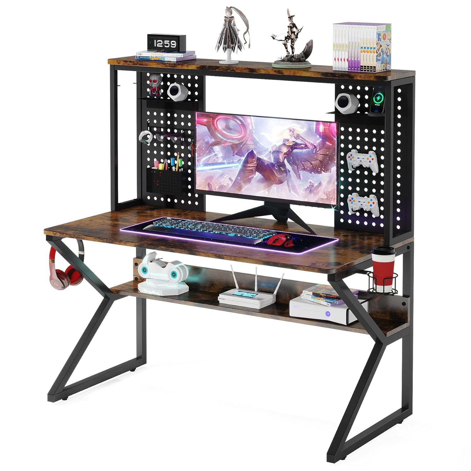 Tribesigns Gaming Desk with Storage, K Shaped Leg 47’’ Computer Wring
