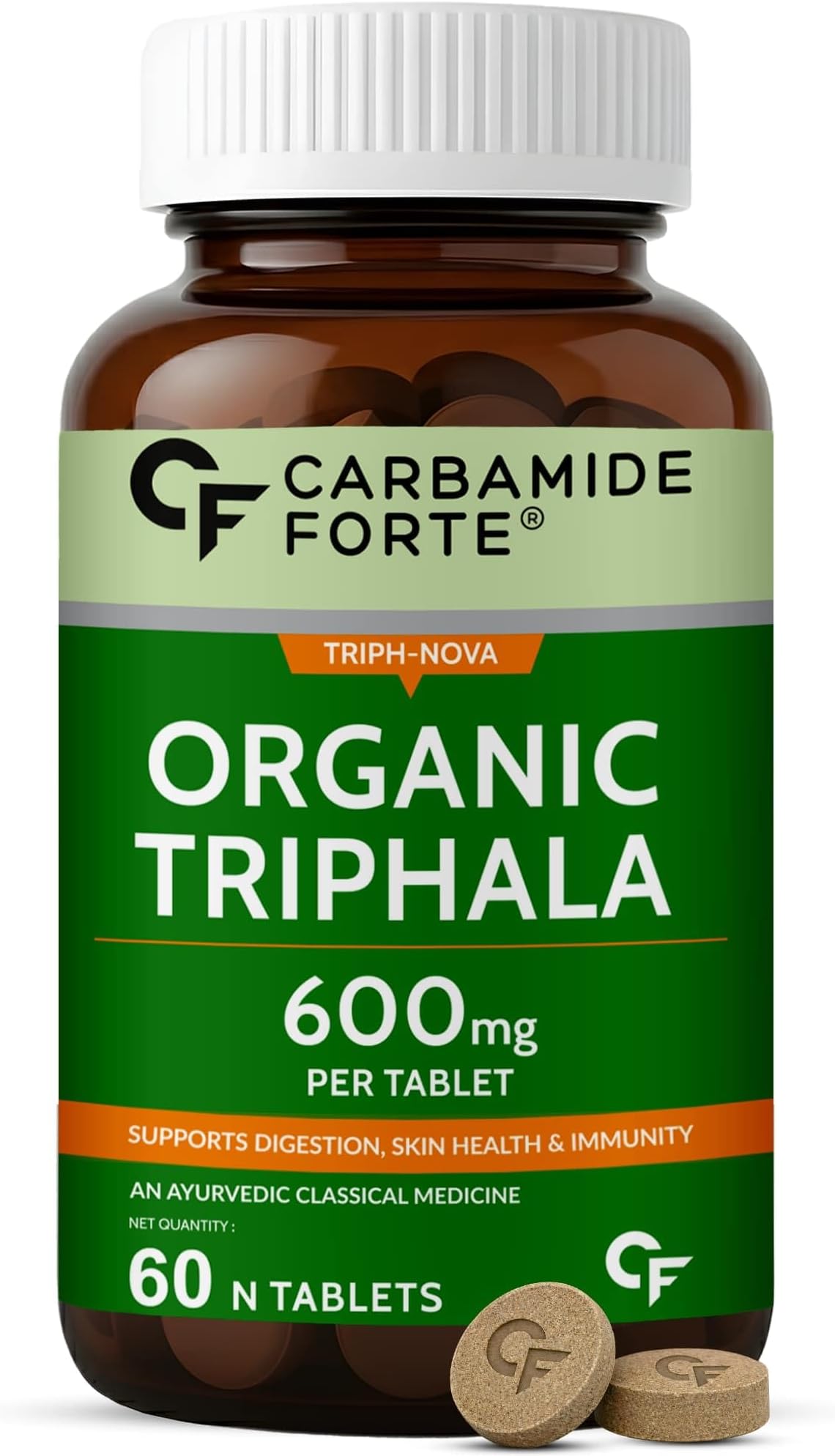 Carbamide Forte Triphala Tablets 100% Organic | Triphala Churna Tablets With Swarna Amalaki, Haritaki, and Bibhitaki | Triphala capsules for Eyes, Hair, Liver | trifala 60 Tablets.