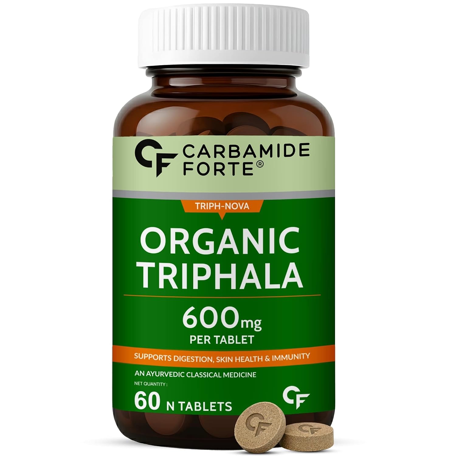Carbamide Forte Triphala Tablets 100% Organic | Triphala Churna Tablets With Swarna Amalaki, Haritaki, and Bibhitaki | Triphala capsules for Eyes, Hair, Liver | trifala 60 Tablets.