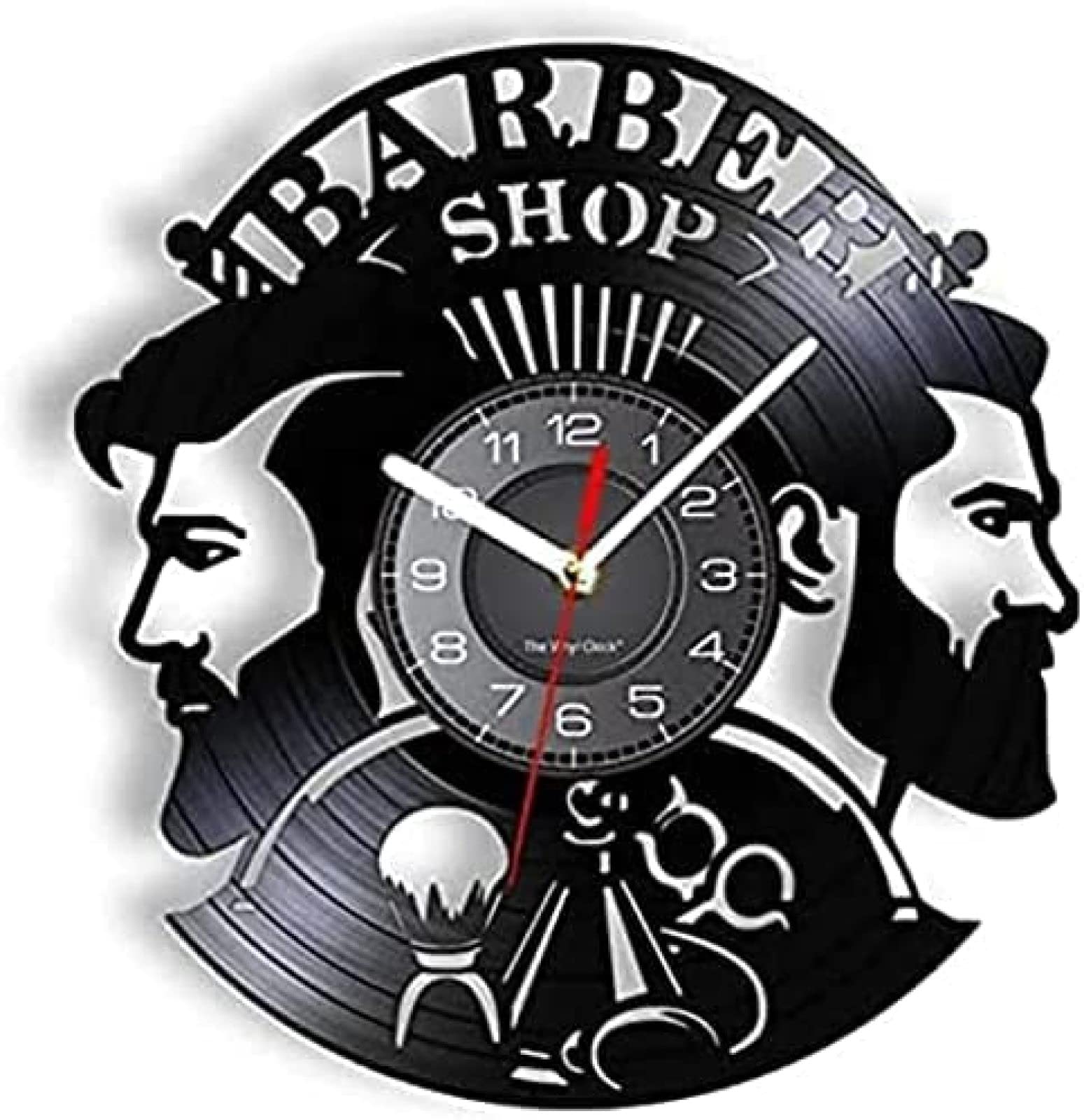 Horloge murale vinyle record coiffeur au design artistique pour barbier