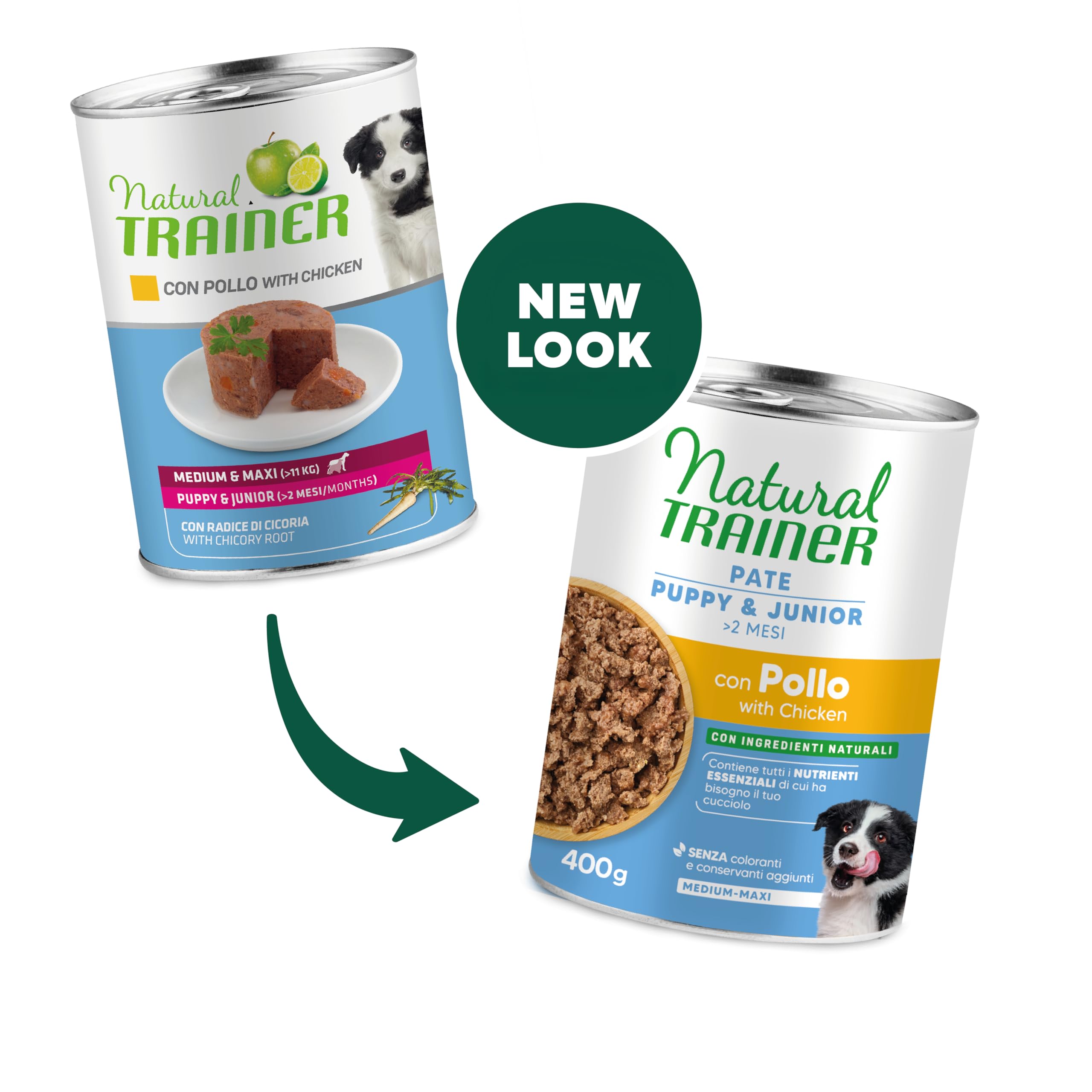 Natural Trainer Medium-Maxi Comida húmeda para Perros Puppy/Junior – Paté con Pollo 12 x 400 g