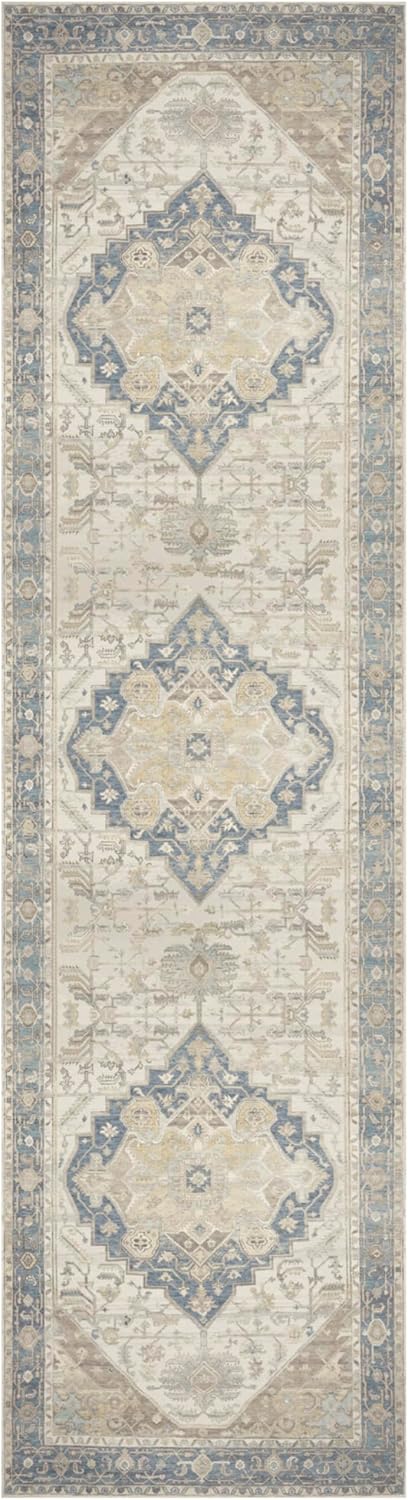 Nourison Home Vintage Washables Blue Green 2'2" x 8' Area Rug - Easy Clean, Non Shedding, Bed Room, Living Room, Dining Room, Kitchen (8' Runner)