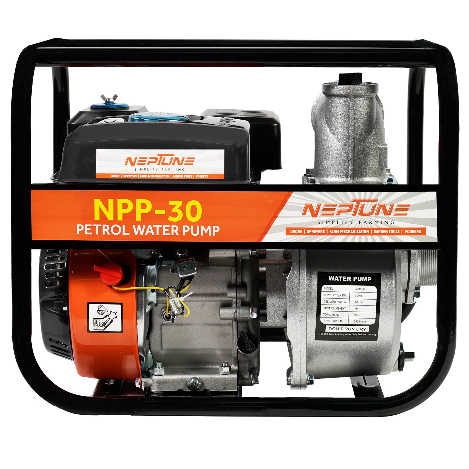 Neptune Simplify Farming WP-30 Water Pump | 6.5 HP,4 Stroke Advanced Technology 196 CC Petrol Engine 3600RPM | Ideal for Agricultural, Farming, Irrigation, Draining Construction, Cleaning And Gardning