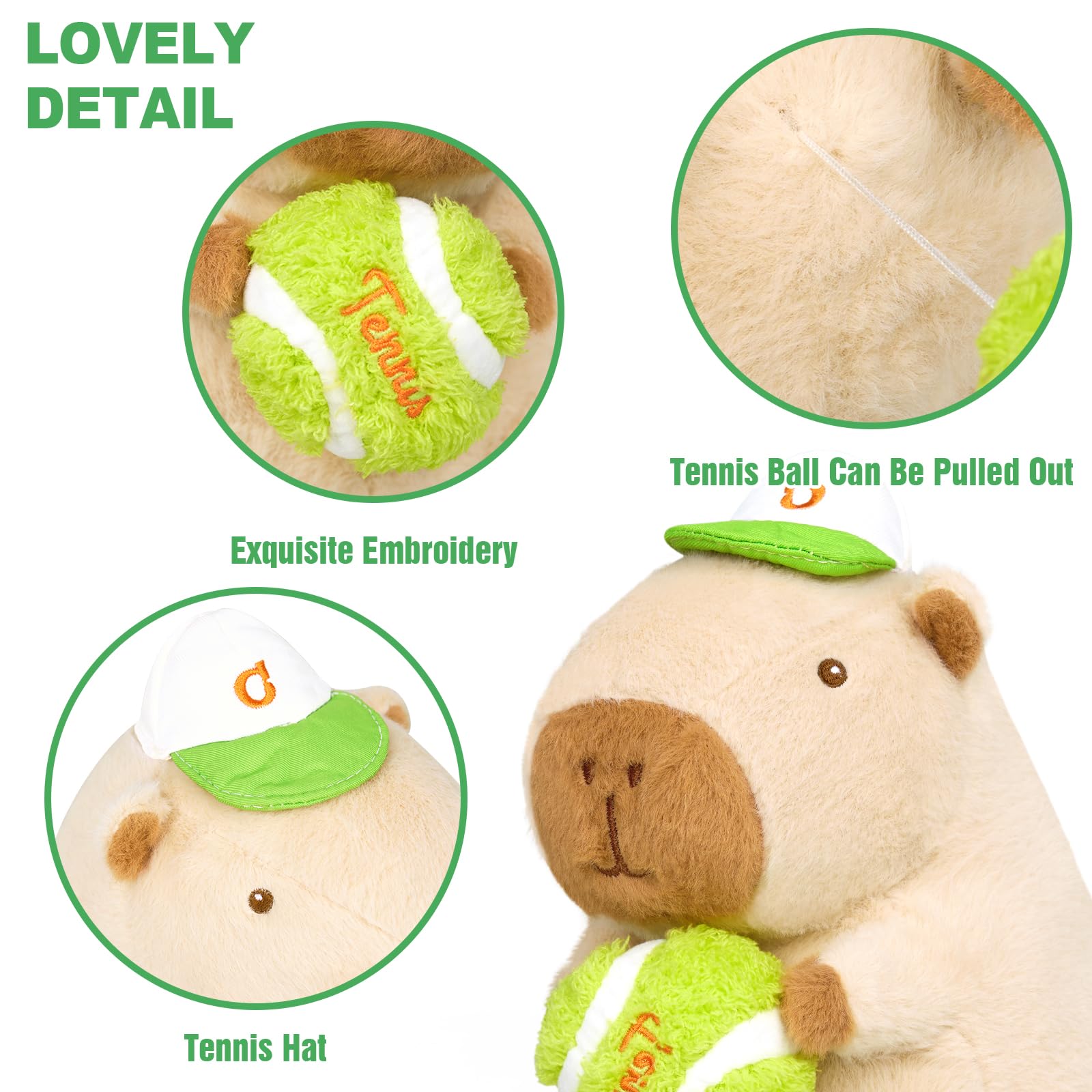 shownicer Peluche Capibara, peluche animale di stoffa Kawaii Capibara, cuscino in peluche, giocattolo cuscino da lancio, regalo per bambini e bambine dai 3+ anni (Tennis, 25 cm)