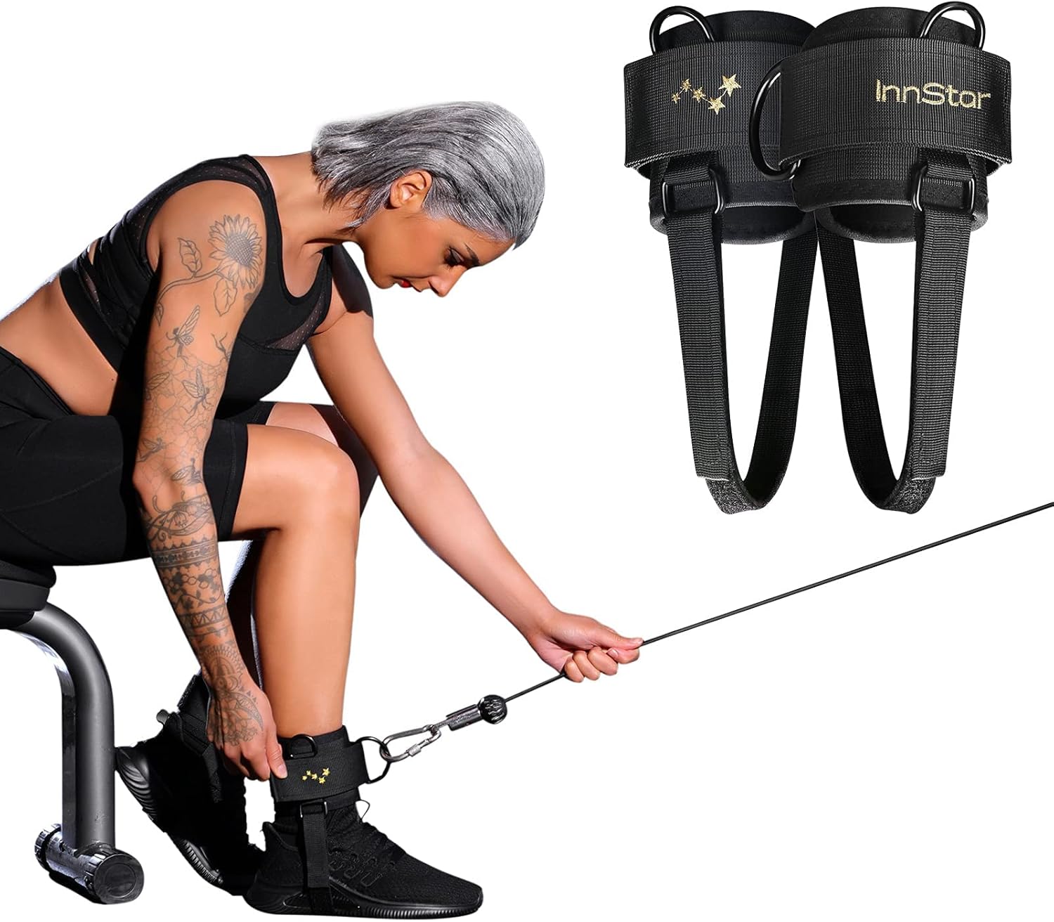 Buy INNSTAR Ankle Straps for Cable Machines, SoftPadded Ankle Cuffs for