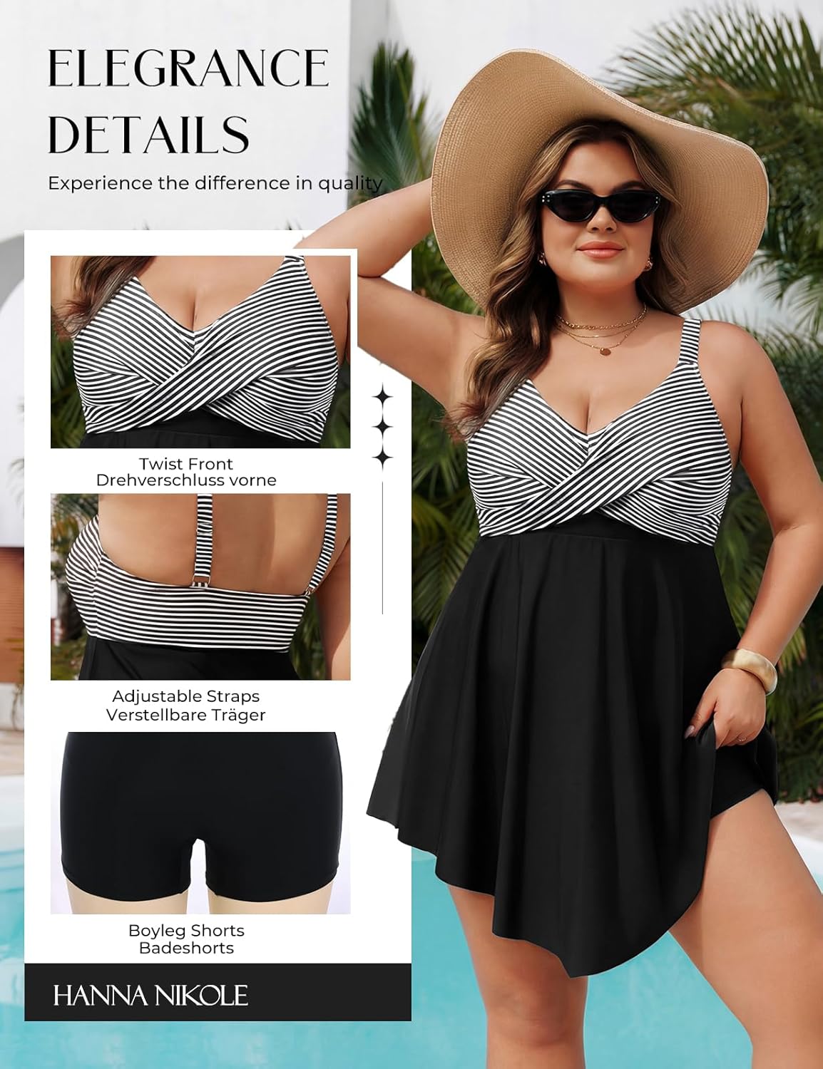 Hanna Nikole Women Plus Size One Piece Swim Dress Tummy Control Swimsuits Twist Front Bathing Suit Body Shaping Swimwear