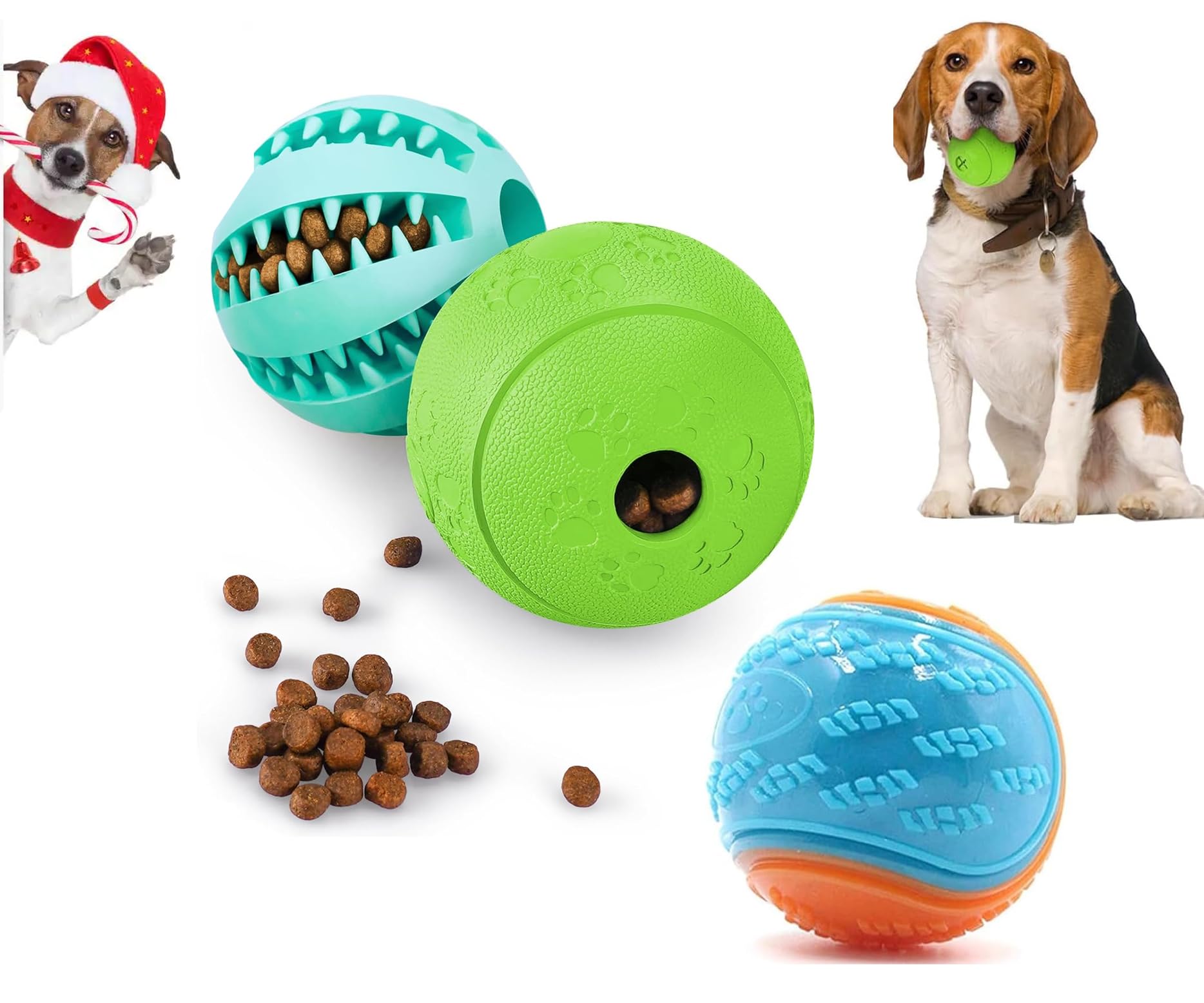 Guidre Pelota de Juguete para Perro,Bola de Goma para Comida,Juguete Interactivo para Perro,Juguete Dispensador de Golosinas para Mascotas,2 Unidades (1 Rosa+1 Verde+1 Azul y Naranja)
