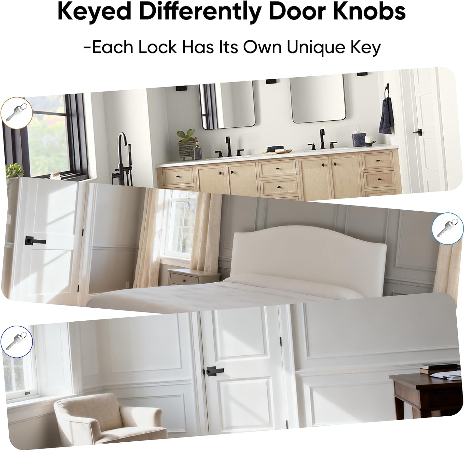 Exterior Door Handle, Keyed Entry Door Knobs, Black Door Handle, 10 Pack Heavy Duty Door Locks Set, Not Keyed Alike, Reversible Lever, for Bed/Bath/Front Door, Matte Black