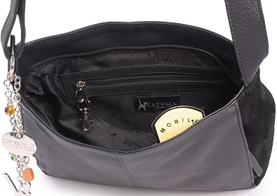 Catwalk Collection Handbags - Damen Umhängetasche Mittelgroß - Crossbody Bag - Leder Wildleder - Verstellbarer Schultergurt - Charlotte