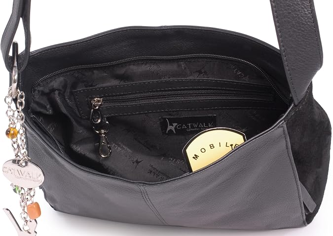 Catwalk Collection Handbags - Damen Umhängetasche Mittelgroß - Crossbody Bag - Leder Wildleder - Verstellbarer Schultergurt - Charlotte