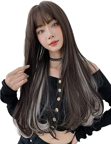 Amazon Co Jp ウィッグ レディース ロング ストレート インナーカラー 原宿 ロリータ かつら フルウィッグ Wig ゆるふわ 女装 自然 耐熱 小顔効果 ネット 櫛付き ツートン黒茶 銀 ビューティー
