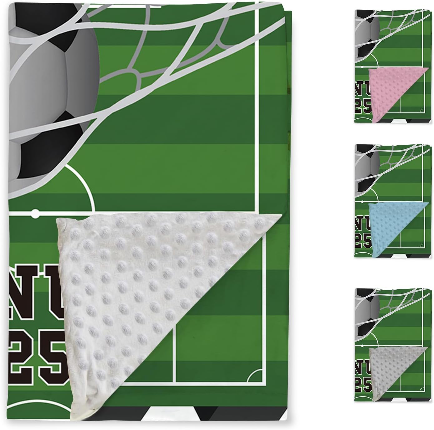 Custom Soccer Blanket, Personalized Name Blanket for Kids Teen Boys Girls Soccer Fans Gift, Soft Plush Flannel Throw Blankets with Double Layer Dotted Backing 02-Green
