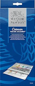 Winsor & Newton Cotman Watercolor Paint Set with 45 Half Pans and a Brush