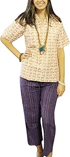 Mogul Interior Womens White Short Kurta with Radhe Print Bohemian Blouse Top M