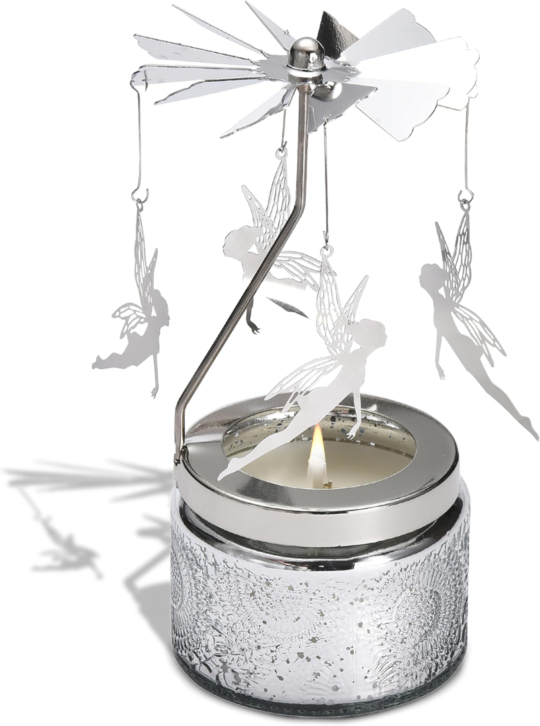 Mesmerizing Candle Mobile Carousel - Spinning Candle Holder Designed for Relaxing Atmosphere - Rotary Candle Carousel - Quality Materials for Long-Lasting Use - Easy to Clean - Silver Fairy