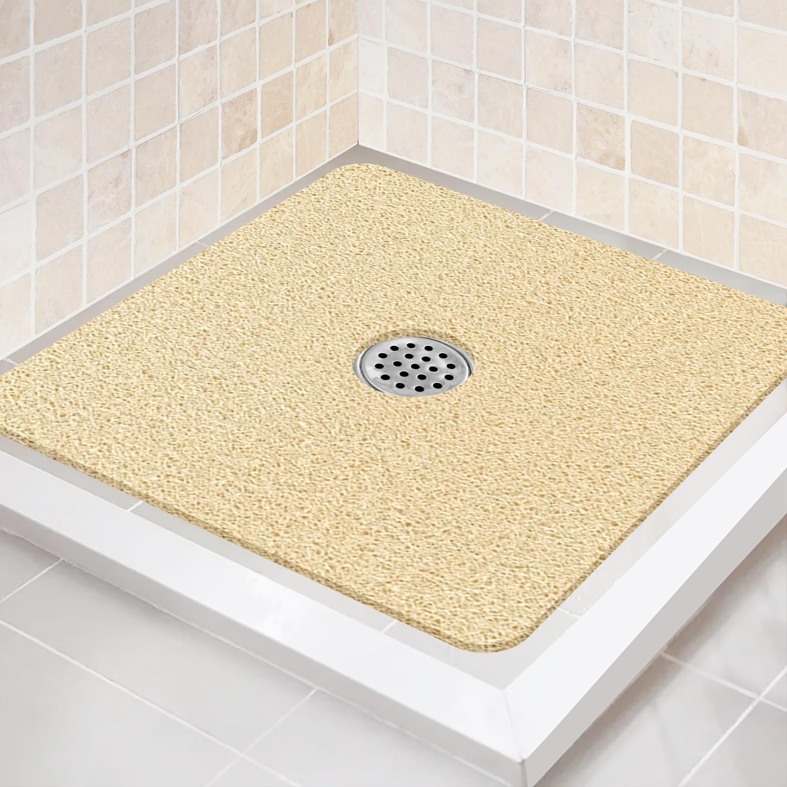 Shower Mat Non Slip,27 x 27 Inch Extra Large Square Shower Mat with Drain,Soft