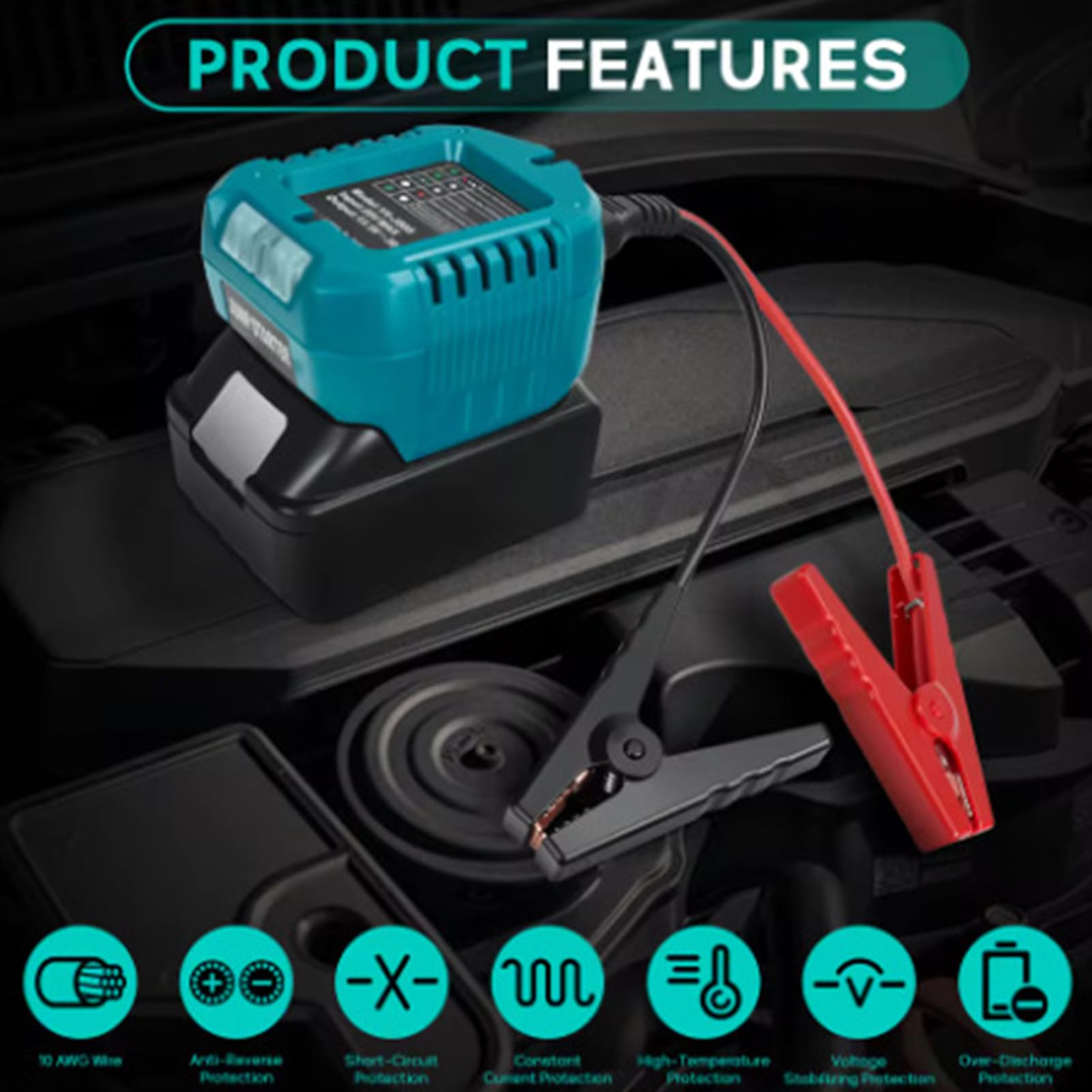 Luocute Arrancador de Batería Portátil para Baterías de 18 V, 10 AWG