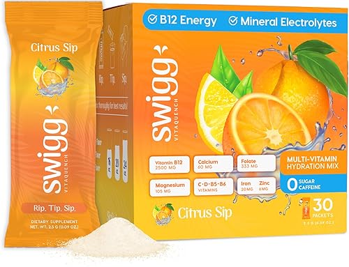 Paquetes de electrolitos en polvo sin azúcar, mezcla de bebida de hidratación con vitaminas y agua, 2500 mcg B12, C + D + B6, folato, hierro zinc +