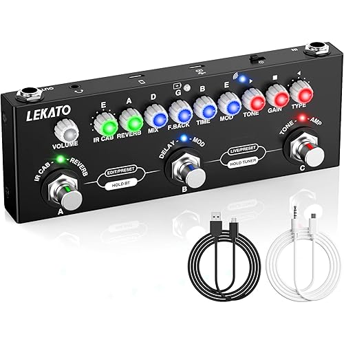 LEKATO Multi Effects Guitar Pedal, with IR Loading 9 AMP Models, Delay Reverb Distortion Overdrive Pedal, Rechargable Electric Guitar Effects Multi Pedal Support Recording,Bluetooth 5.0