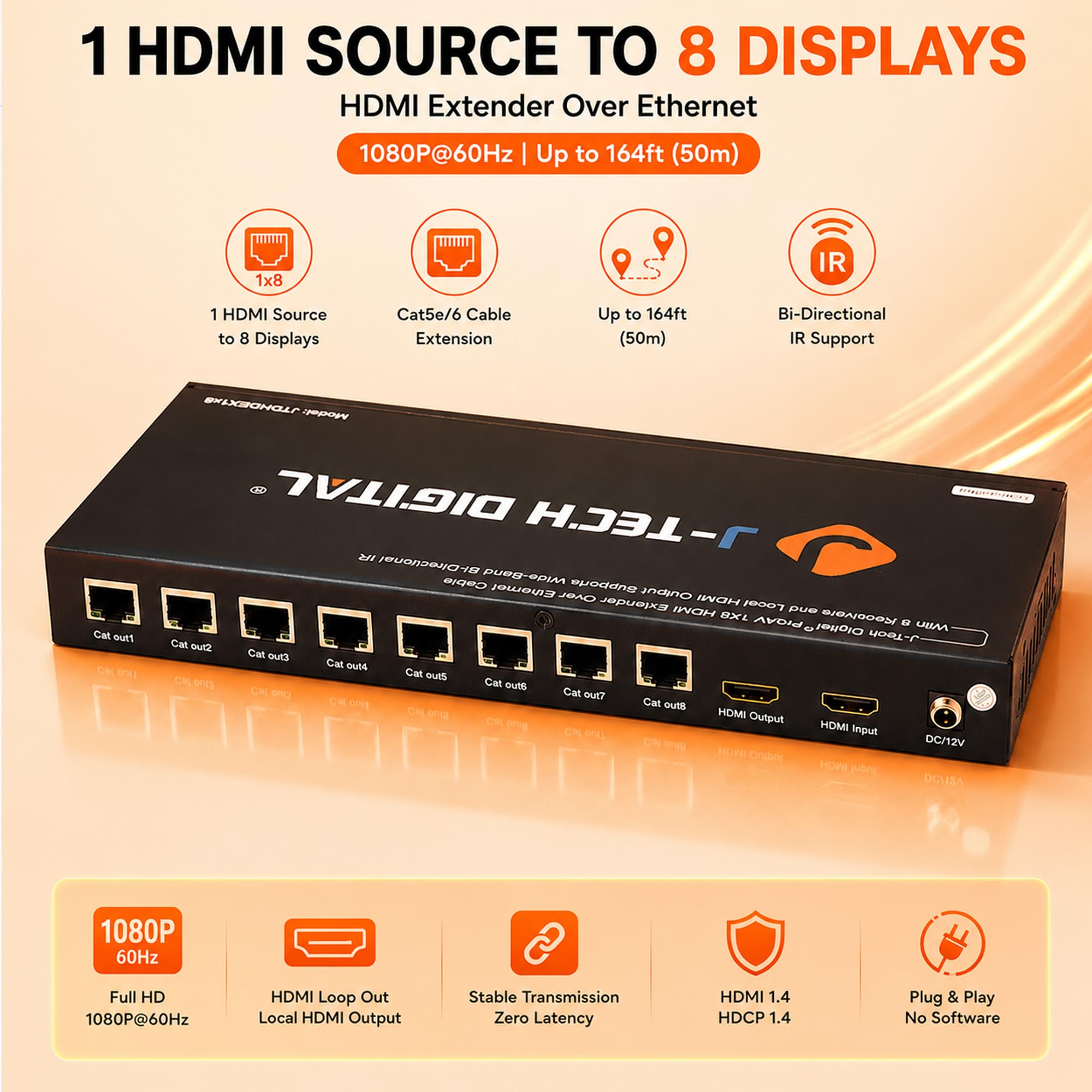Amazon.com: J-Tech Digital ProAV 1X8 HDMI Extender HDMI Amplifier