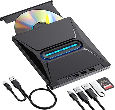 Valkyrie USB 3.0 External External CD DVD Reader Printer LED USB Hub TF SD Card Reader Multiplier