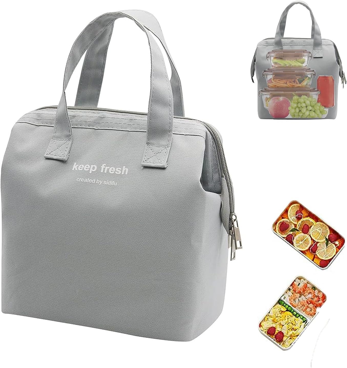 RABEE Lunch Box Carrying Bag,Insulated Lunch Simple Bento Cooler Tote Bag for Lunch Box Water-resistant Tote Lunch Box Containers for Women Men Adults Work Picnic (Grey)