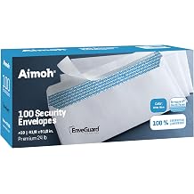 Aimoh 100#10 Security Self-Seal Envelopes, Windowless Design, Premium Security Tint Pattern, Ultra Strong Quick-Seal Closure -EnveGuard- Size 4-1/8 x 9-1/2 Inches -White- 24 LB 34010-100