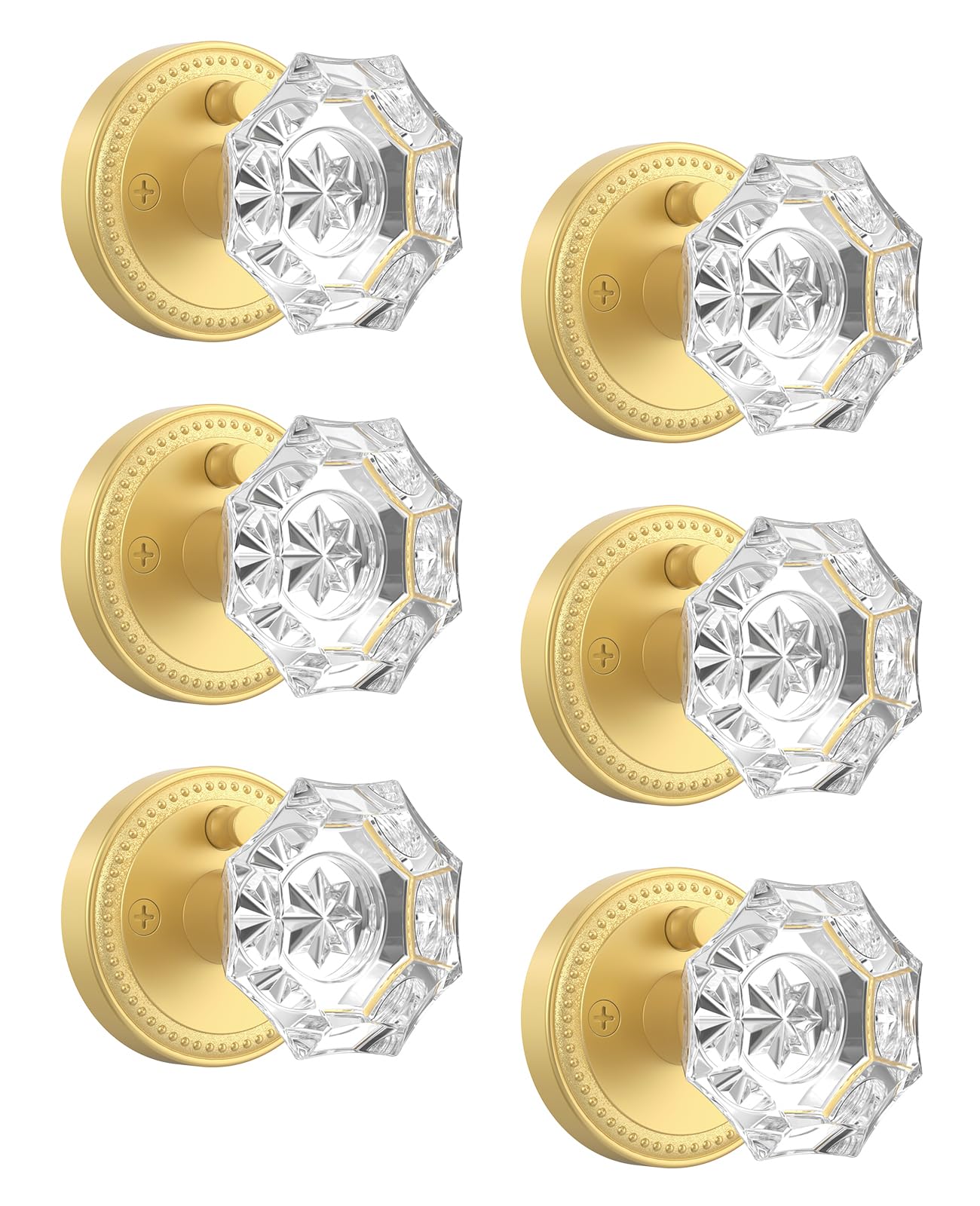 Photo 1 of Asidrama 6 Pack Privacy Gold Crystal Door Knob with Lock, Brush Gold Glass Door Knobs Interior for Bedroom or Bathroom, Heavy Duty Door Handle for Left Right Sided Doors
