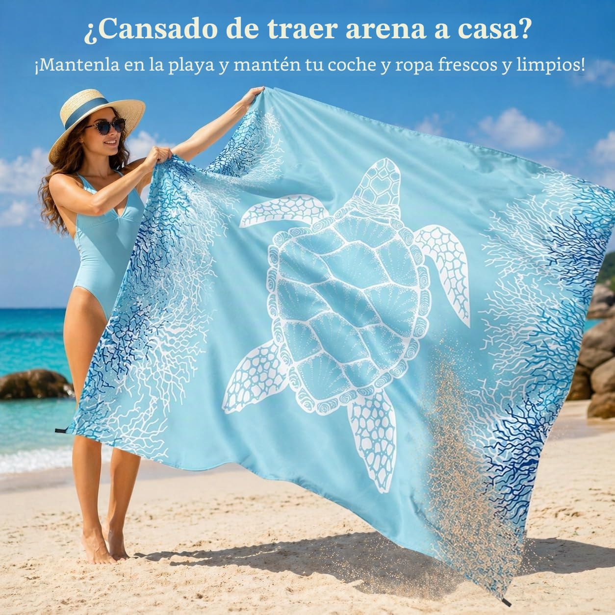 XXL Grande Manta de Playa Impermeable Alfombra de Playa Resistente a la Arena Esterilla de Playa 180x200cm Manta de Pícnic Camping y Playa 4 Estacas Gancho y Bolsa de Almacenamiento Portátil