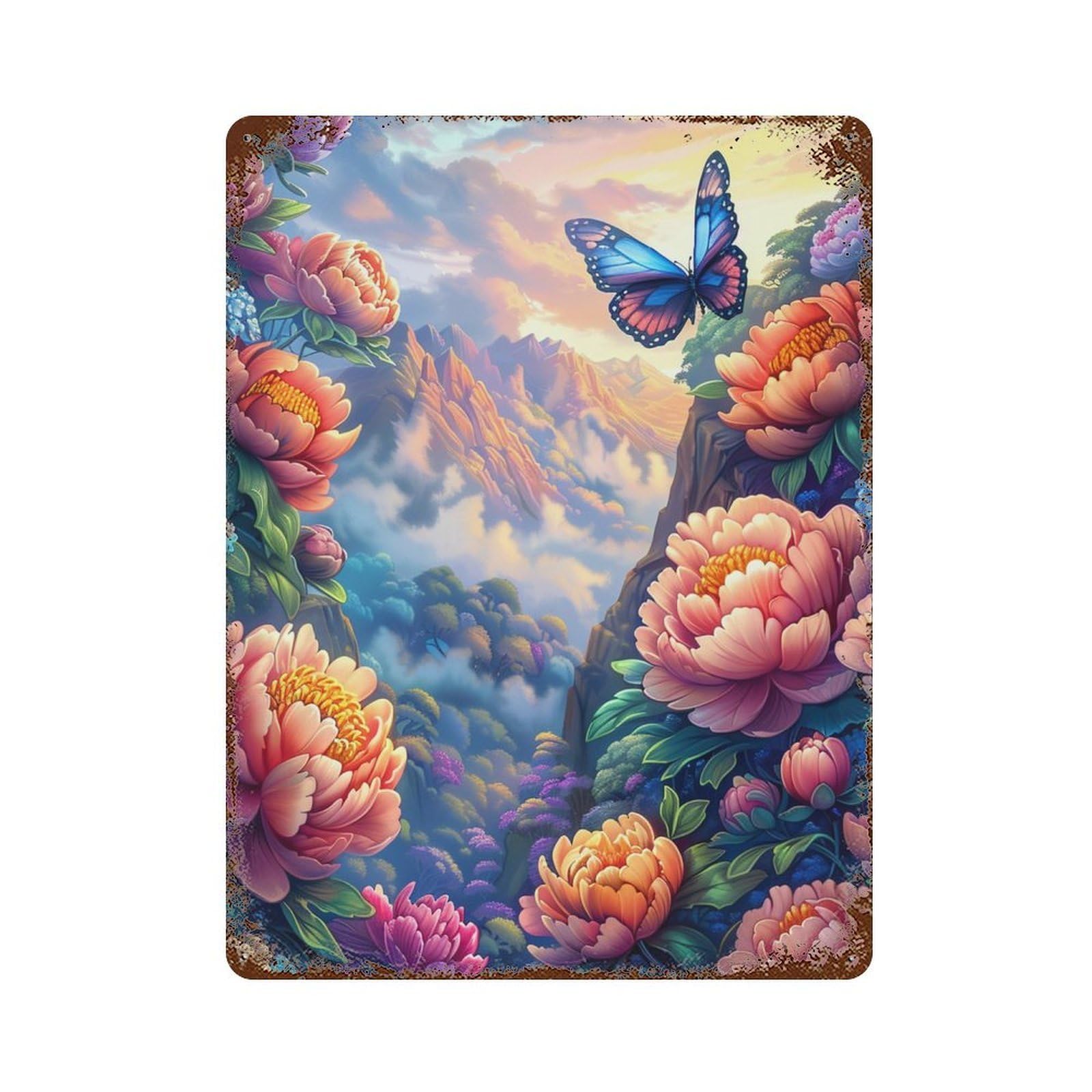 Vintage Rust Metal Sign Fantasy Garden with Butterflies 15.7"x11.8", Old School Wall Decor for Garage, Bar And Workshop Decor