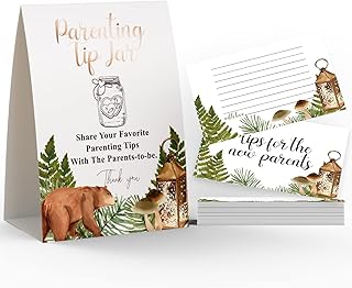 Advice for New Parents, Parenting Advice Card, Baby Shower Party, Tips for the Parents To Be，Includes a 5x7 Standing Sign and 25 4x6 Advice Cards(JYC041)