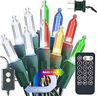 Vista 26 de Brizled - Luces para árbol de Navidad que cambian de color, 100 luces LED de 33 pies, conectables, 12 modos, color blanco cálido y multicolor